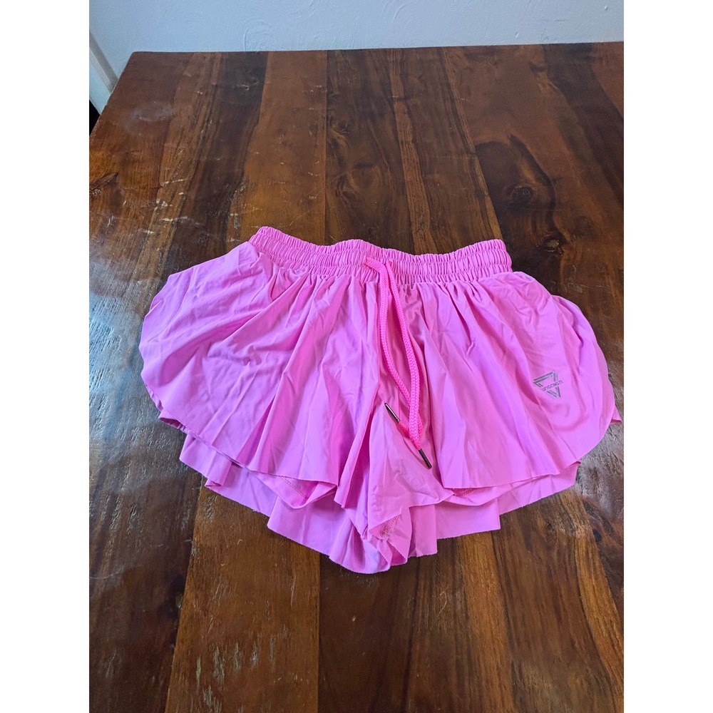 LUOGONGZI Pink Butterfly Shorts 2-in-1 Flowy Athletic Running Shorts Small